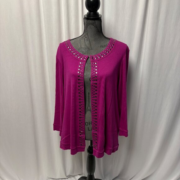 Rafaella Fuchsia Open Front Cardigan Womens Size 2X Studded Cotton Knit Layering - Picture 1 of 8